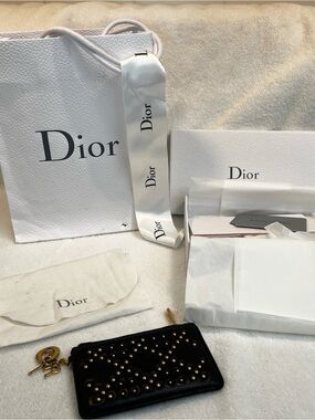 Dior Black Leather Studded Card Holder